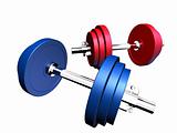 blue and red barbell