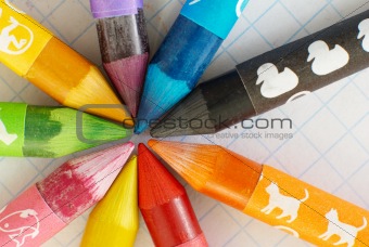 Nine wax coloured crayons