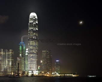 Hong Kong with Moon at Night