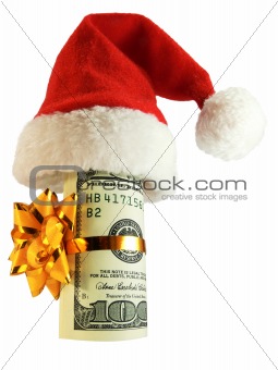 Money in a christmas hat