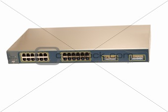 A network switch isolated on a white background