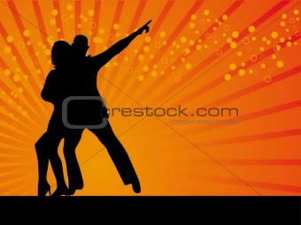 Black Tango dancer vector orange background 