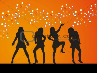 Group dancer vector orange background