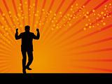 Man on the winning pose vector background