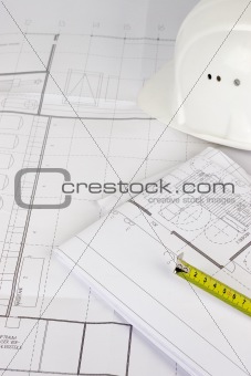 Construction plan and measuring tape