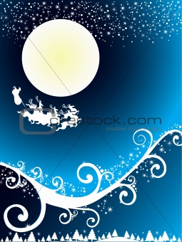 Christmas abstract background with flying santa in black