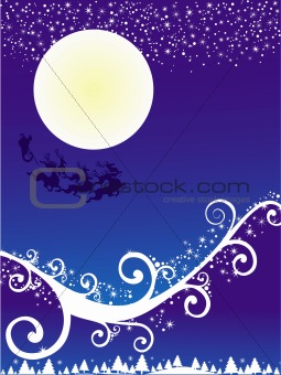 Christmas abstract background with flying santa in blue
