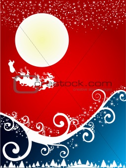 Christmas abstract background with flying santa in red