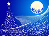 Christmas abstract vector illustration background of flying santa in blue