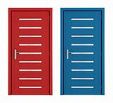 Red and blue doors