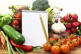 shopping list with basket and vegetables