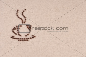 Coffee beans forming a plate, cup and steam