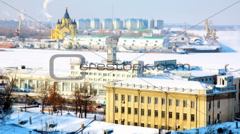 February view of port Strelka Nizhny Novgorod Russia