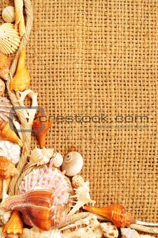 seashell and rope frame on sack