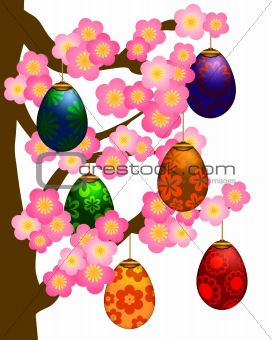 Flowering Cherry Blossom Tree with Easter Eggs