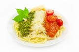 Italian flag - pasta with green pesto, white parmesan and red to