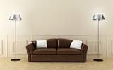 Brown leather sofa in luminous room