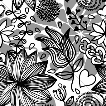 Seamless floral pattern bw