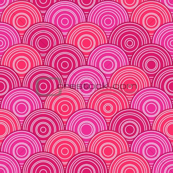 Red Pink Seamless Pattern with Circles in Line. Vector Illustration