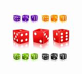 Colorful  Dices with white dots icon set isolated on white background