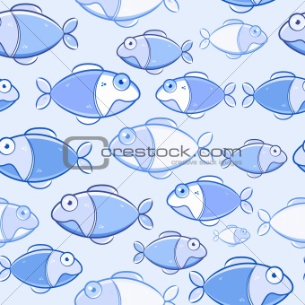 Light Blue Fish Seamless Pattern. Vector Illustration of Sea Life