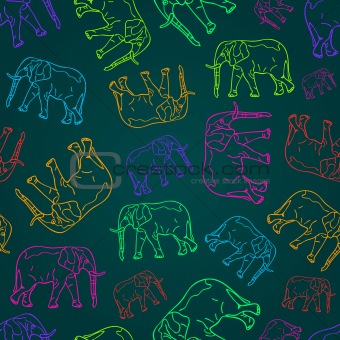 Seamless Pattern with  Elephant Silhouettes on Dark Background. Vector Illustration
