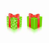 Green Gift Box With Red Ribbon. Vector Illustration