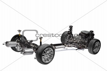 Car chassis with engine.
