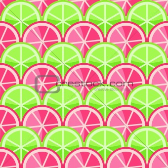 Seamless Pattern with Grapefruits and Limes in Straight Order
