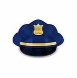 Bright Blue Policeman Hat Icon Isolated on White Background. Vector Illustration