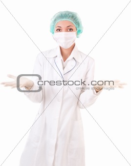 Confused doctor in protective uniform