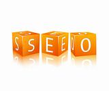 Orange Cubes Isolated on White. Word SEO. Vector