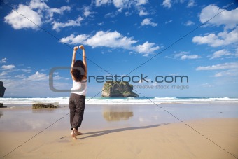 happy barefoot woman in Ballota beach