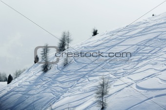 ski traces on snow