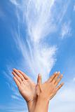 bird gesture by couple with cloud background