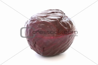 Whole raw red cabbage on white background