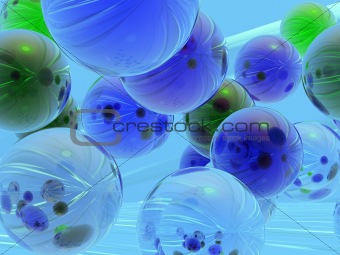 Transparent blue and green balls