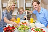 Parents Child Family Healthy Food & Salad At Dining Table 