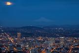 Full Moon Rising Over Portland Cityscape