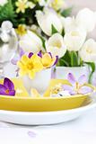 Place setting for Easter with crocuses