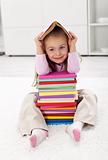 Little girl with books