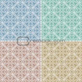 set with four vector seamless floral spring patterns