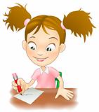 Young girl writing at her desk