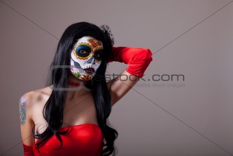 Sugar skull girl in red dress 