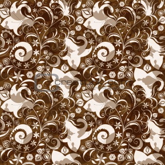 Seamless brown-white floral pattern