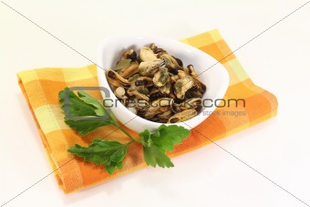 Mussels with flat leaf parsley