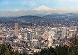 Portland Oregon Downtown Cityscape and Mt Hood
