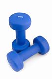 3 kg rubber dipped blue dumbbell, selective focus