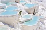 Blue water travertine pools at Pamukkale, Turkey 