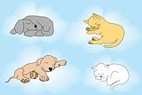 Cute background with sleepy cats and dogs
